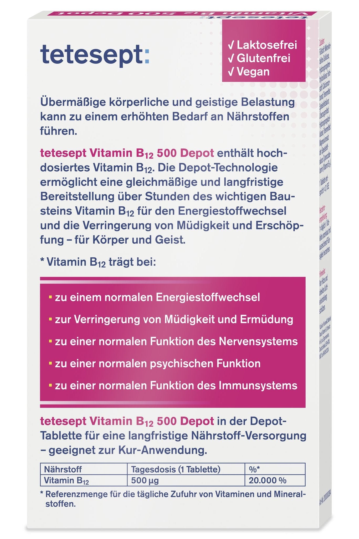 tetesept Vitamin B12 Depot 500Âµg (30 Stk.) – Produktbild