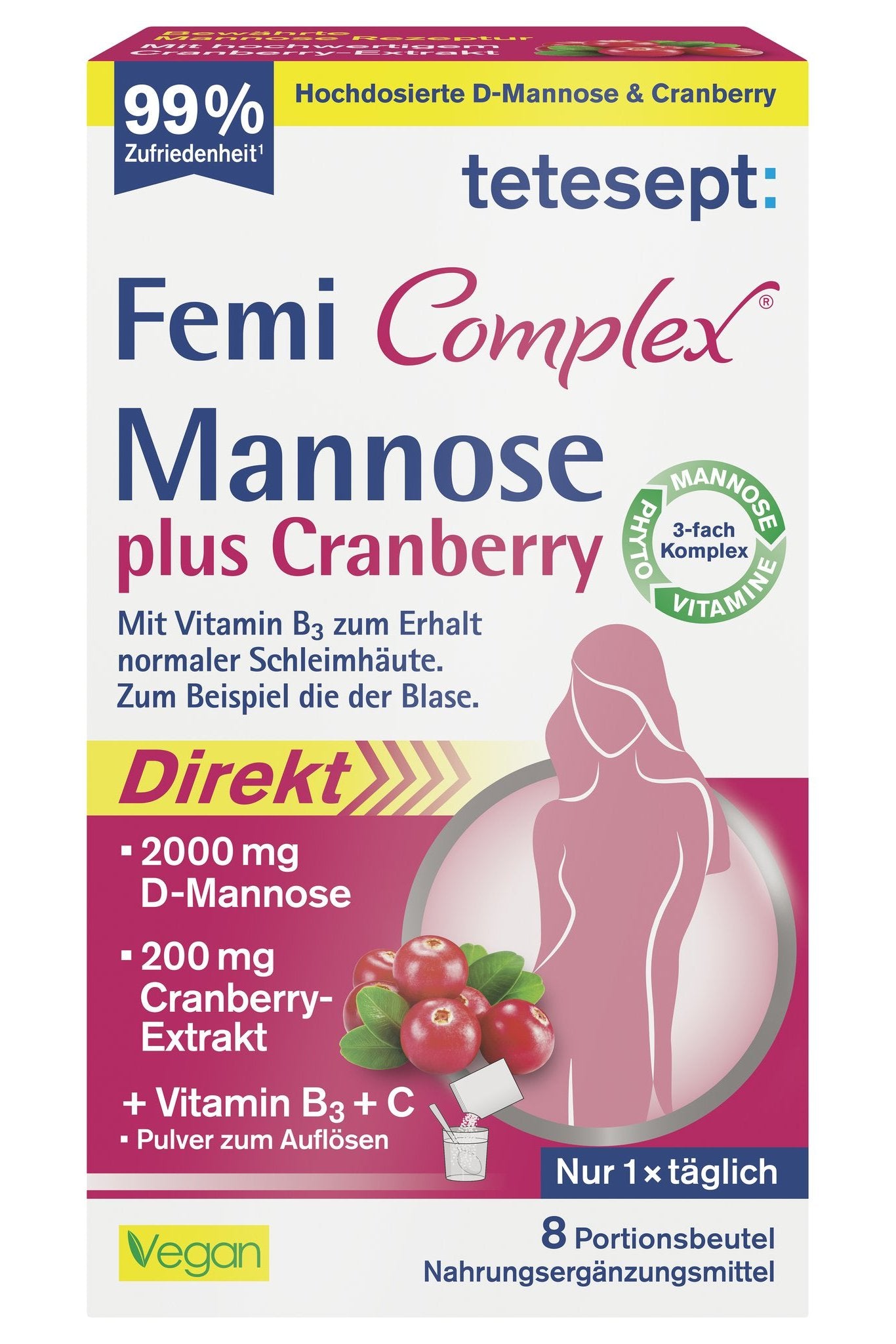 tetesept Femi Complex Mannose + Cranberry (8 Stk.) 23,3g – Produktbild