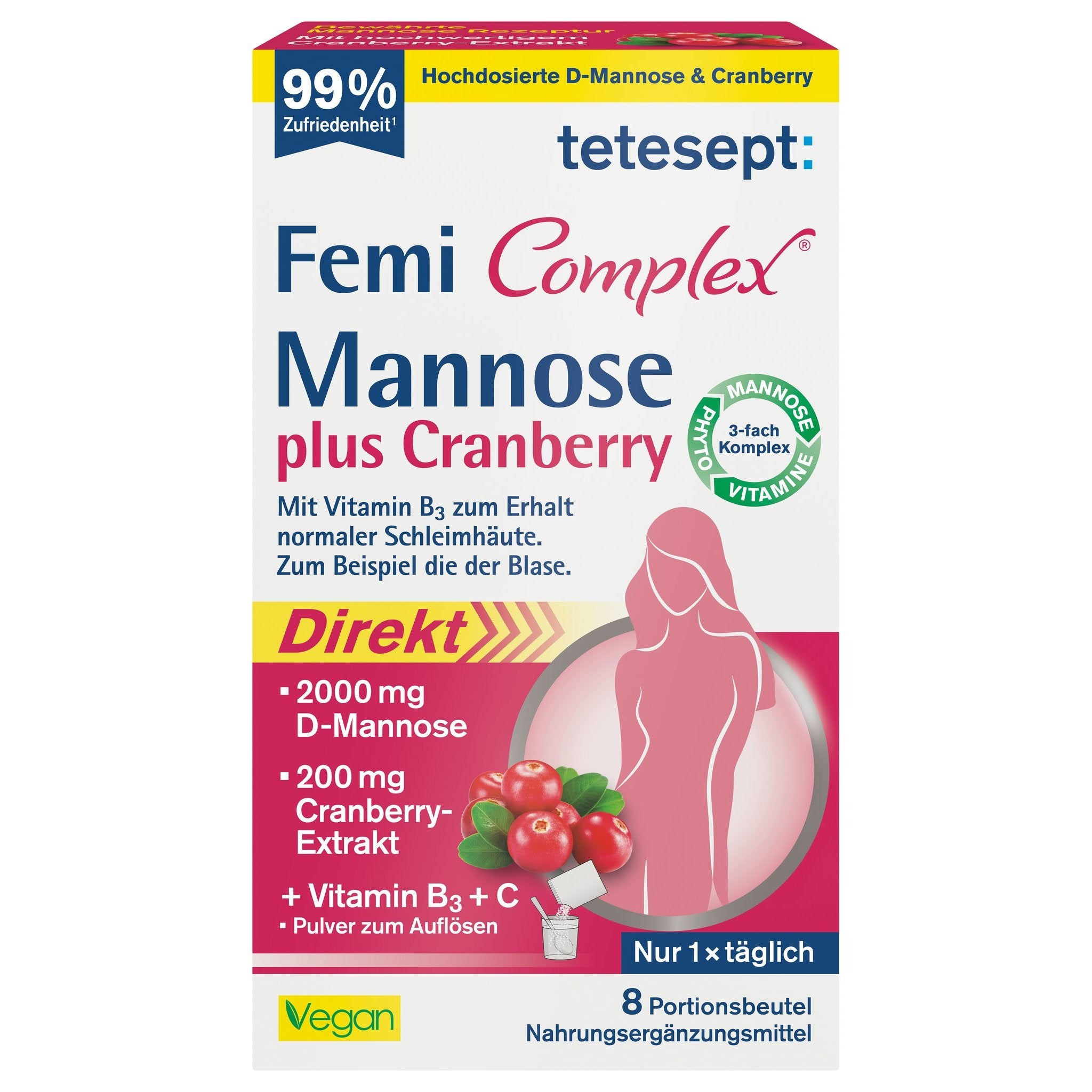 tetesept Femi Complex Mannose + Cranberry (8 Stk.) 23,3g – Produktbild