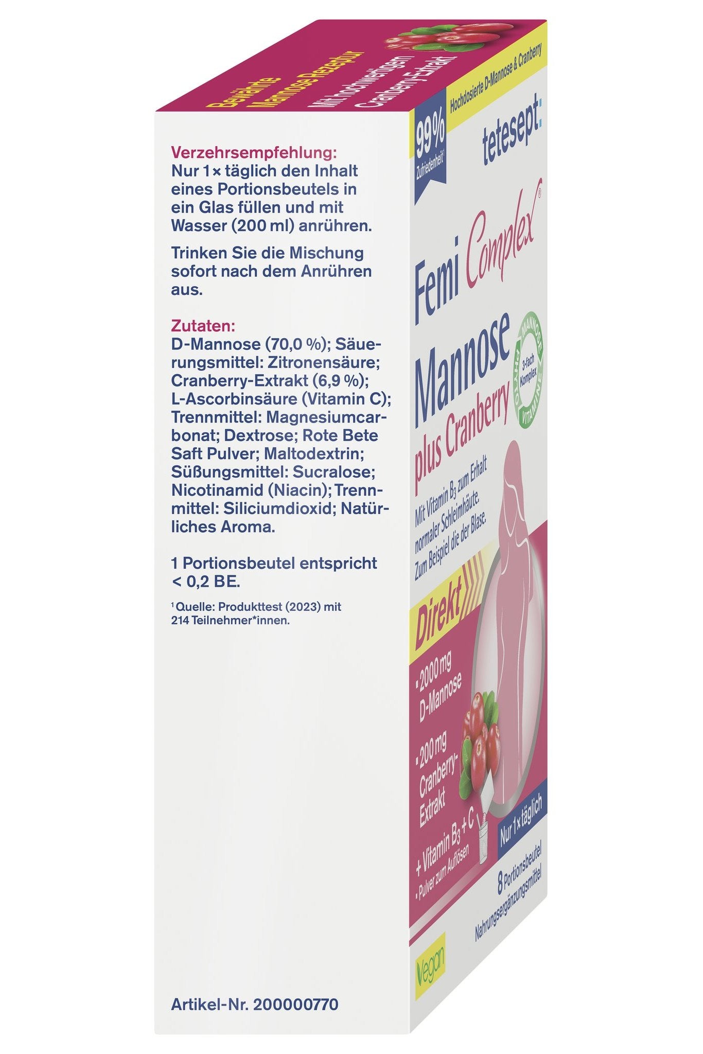 tetesept Femi Complex Mannose + Cranberry (8 Stk.) 23,3g – Produktbild