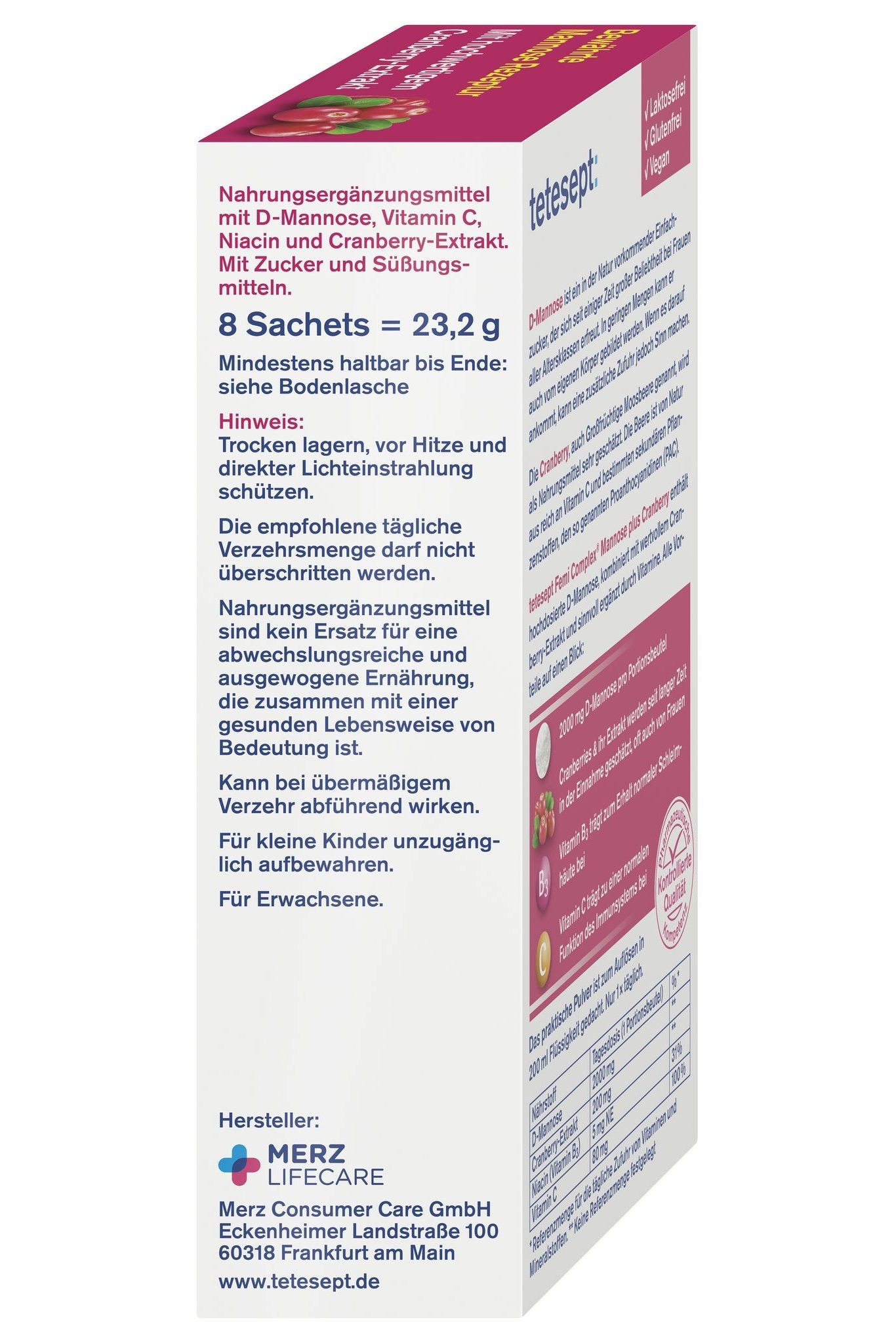 tetesept Femi Complex Mannose + Cranberry (8 Stk.) 23,3g – Produktbild