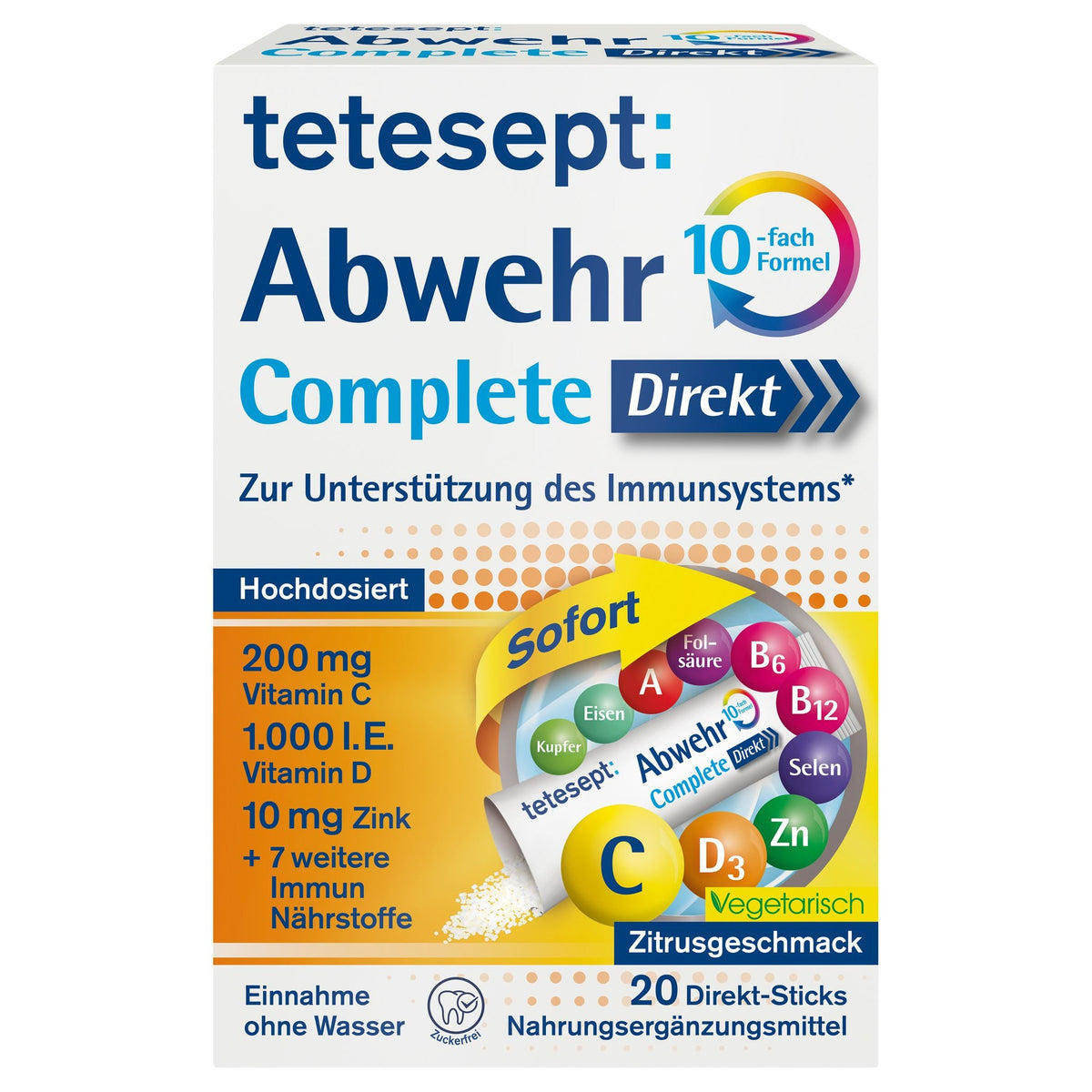 tetesept Abwehr Complete Direkt Sticks, 20 Nahrungsergänzungssticks in Packung