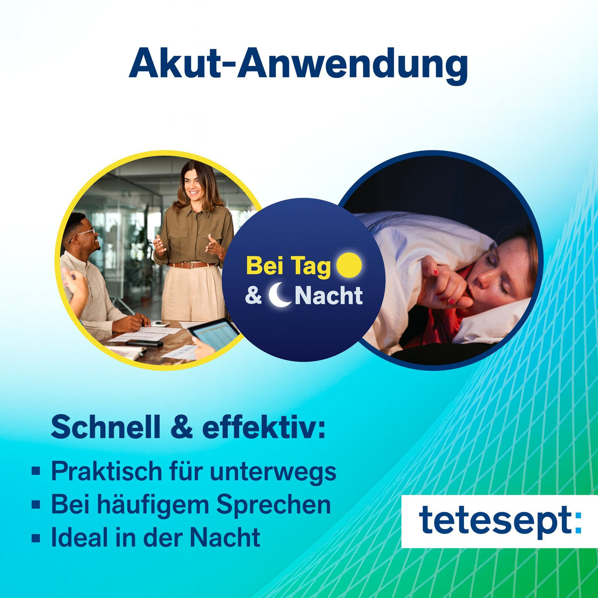 tetesept Bronchosan HustenReiz Akut Spray Verpackung mit Akut-Anwendung Tag & Nacht