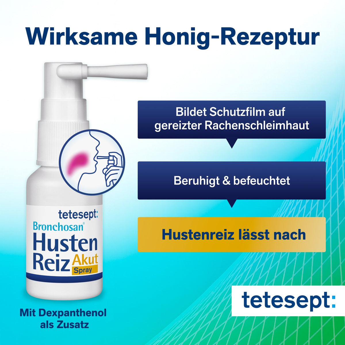 tetesept Bronchosan HustenReiz Akut Spray mit Honig-Rezeptur auf der Packung