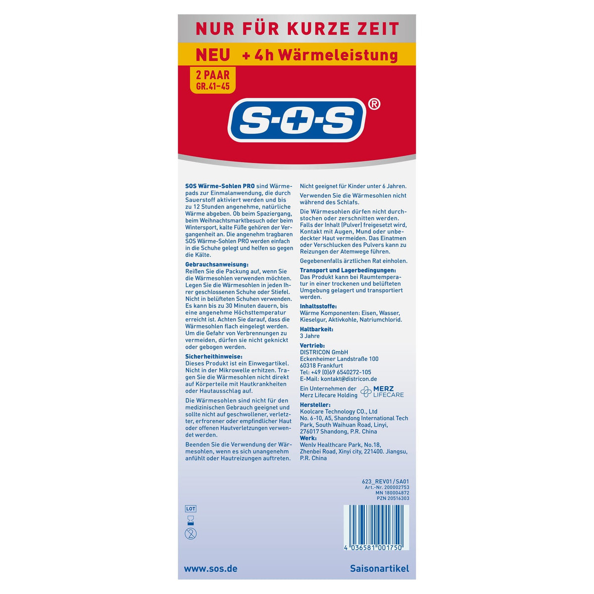 10er Set SOS Wärme-Sohlen Größe L (41–45)