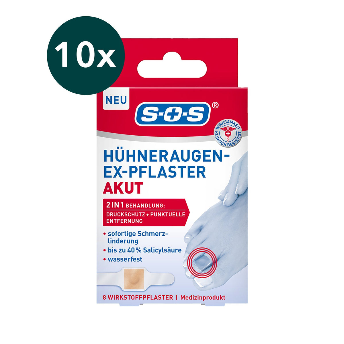 10er Set SOS Hühneraugen-Ex-Pflaster AKUT