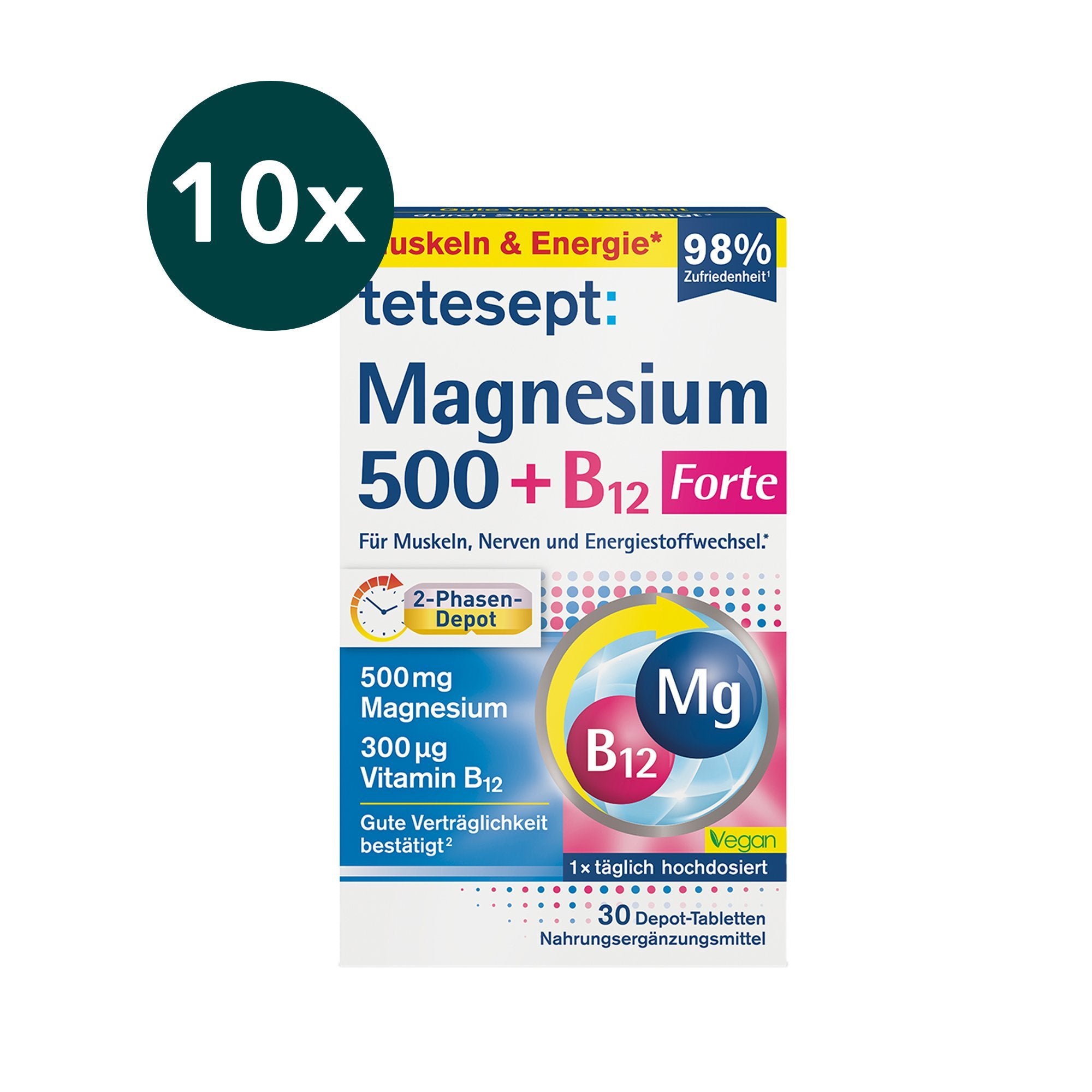 10er Set tetesept Magnesium 500 + B12