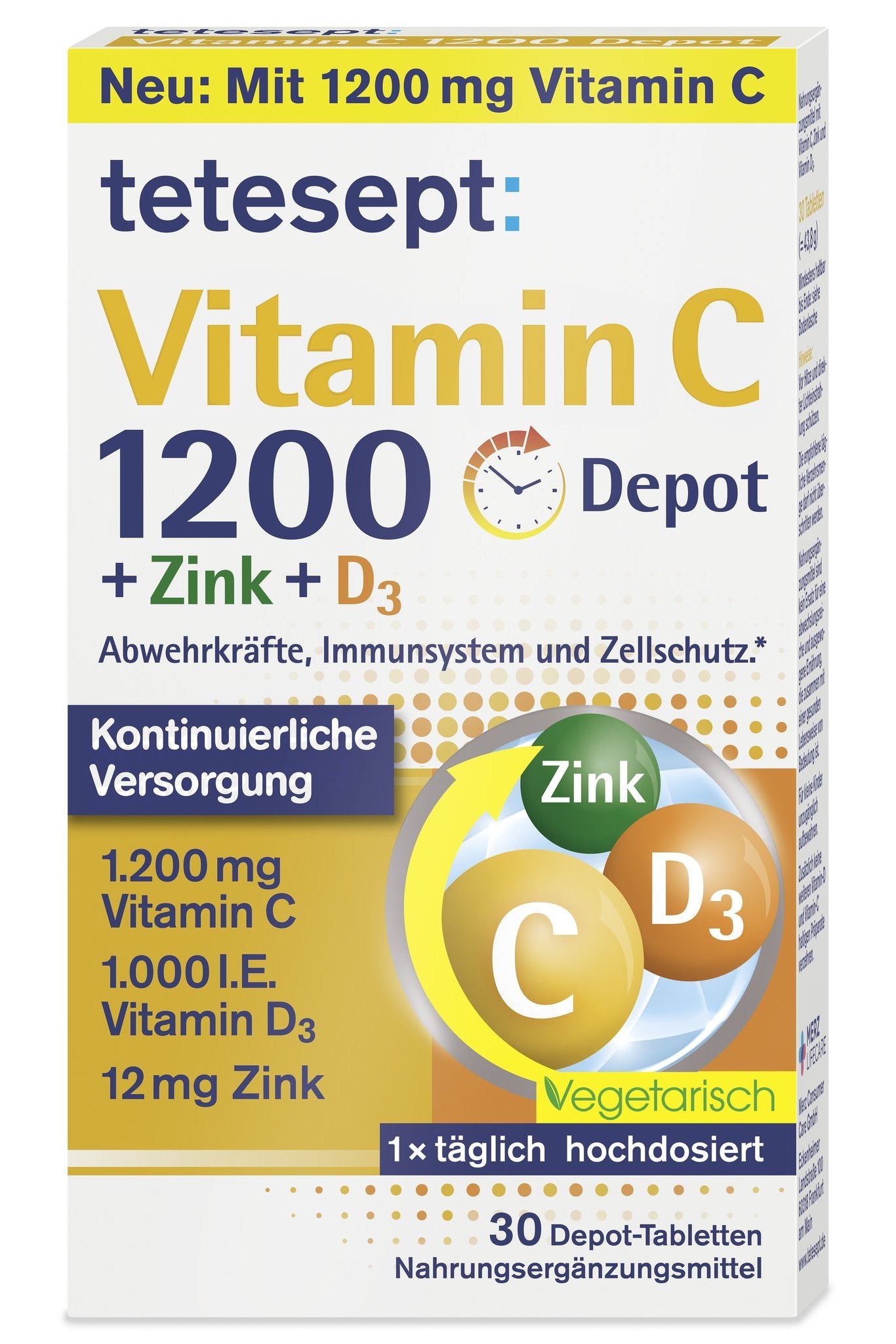 tetesept Vitamin C 1200 Depot (30 StÃ¼ck) 43,8g – Produktbild