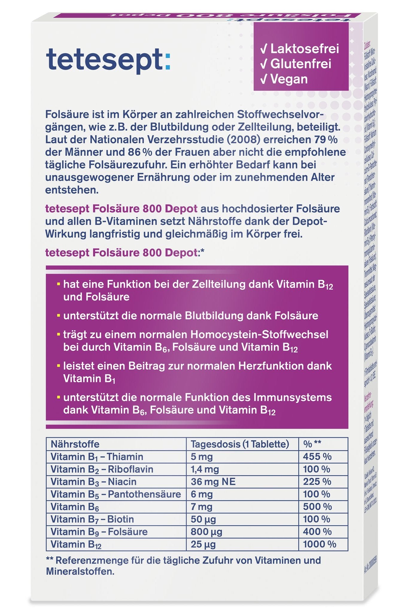 tetesept FolsÃ¤ure 800 Depot (60 Stk.) 15,3g – Produktbild