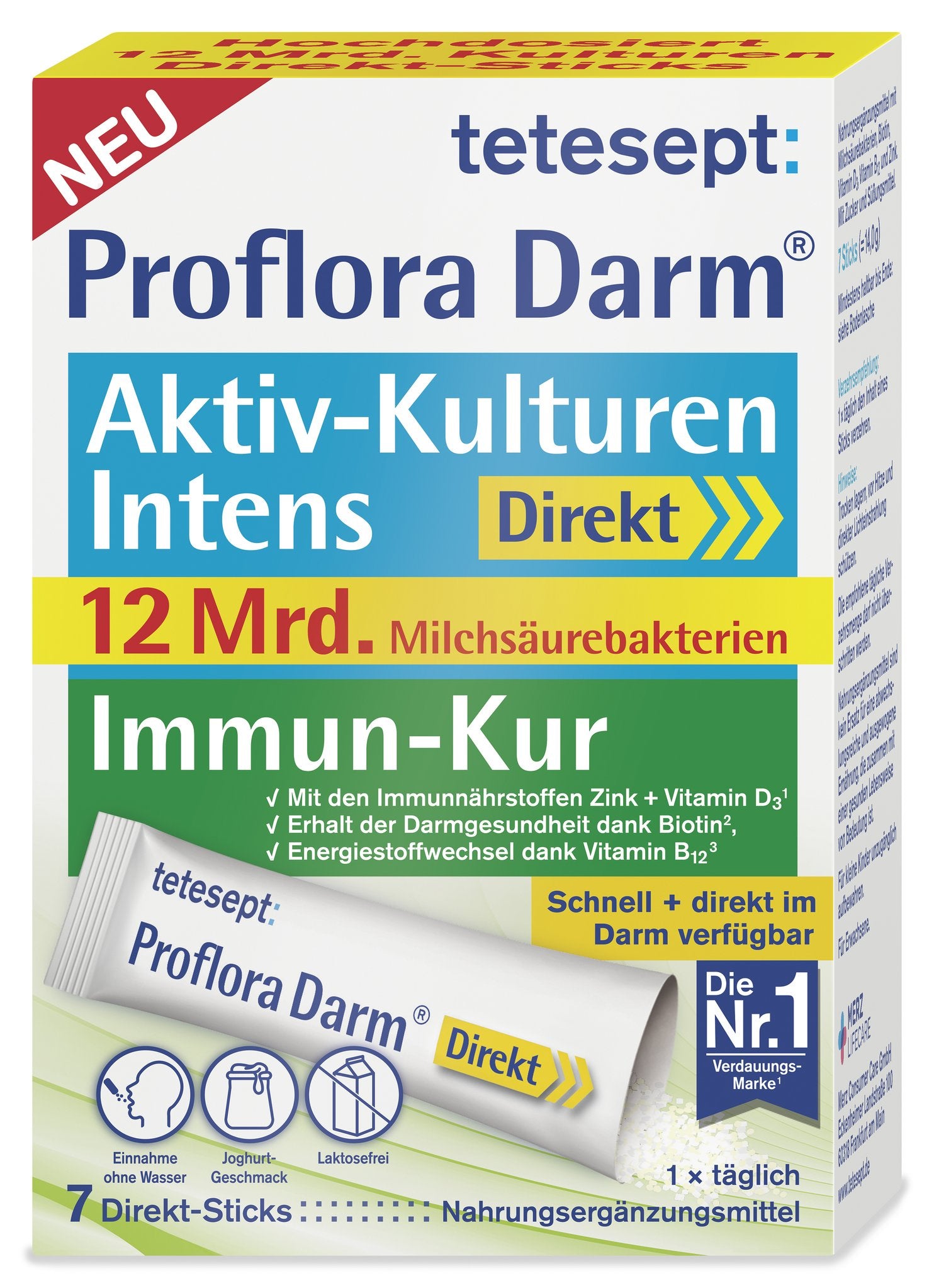 tetesept Proflora Darm Aktiv-Kulturen Intens Direkt- Sticks (7 Stk.) 14g – Produktbild