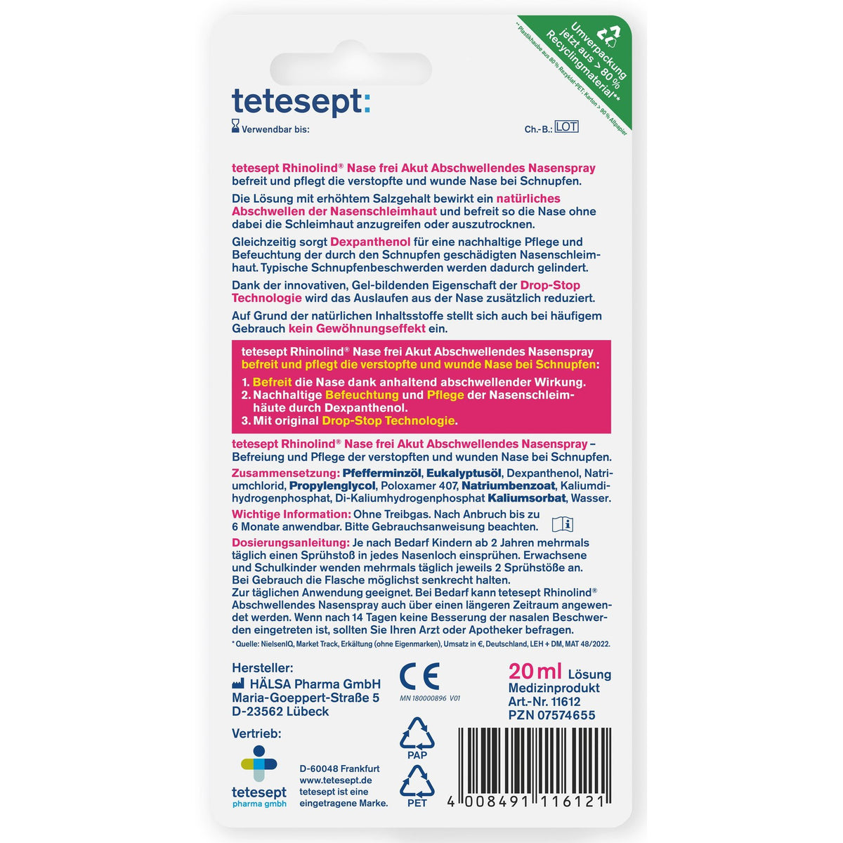 tetesept Rhinolind Nasenspray (20ml) – Produktbild
