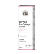 Frontalansicht der Verpackung von DAYTOX Peptide Pro Collagen Serum (30 ml) mit Hinweis auf straffende, glättende und faltenmindernde Wirkung