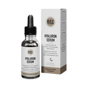 Daytox Hyaluron Serum Flasche mit Pipette und Produktverpackung nebeneinander auf hellem Hintergrund.