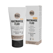 Vorderseite der Daytox Niacinamide Fluid Tube und der Produktverpackung mit SPF 30.