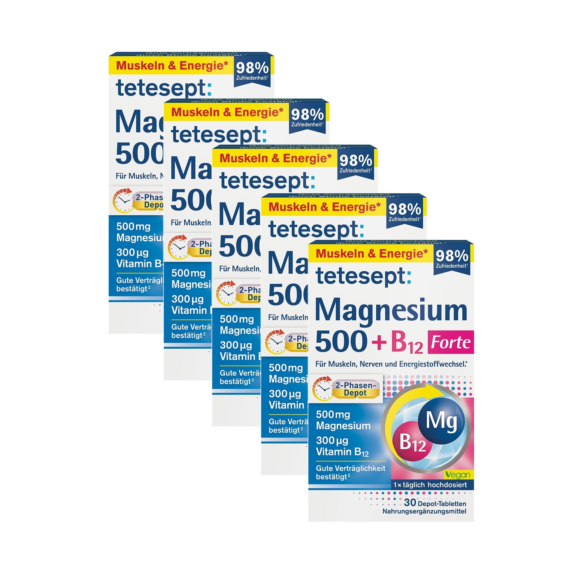 5er Set tetesept Magnesium 500 + B12