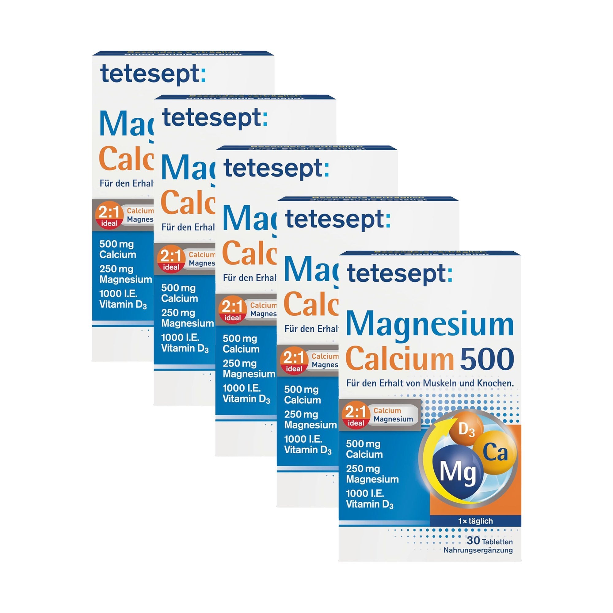 5er Set tetesept Magnesium + Calcium 500