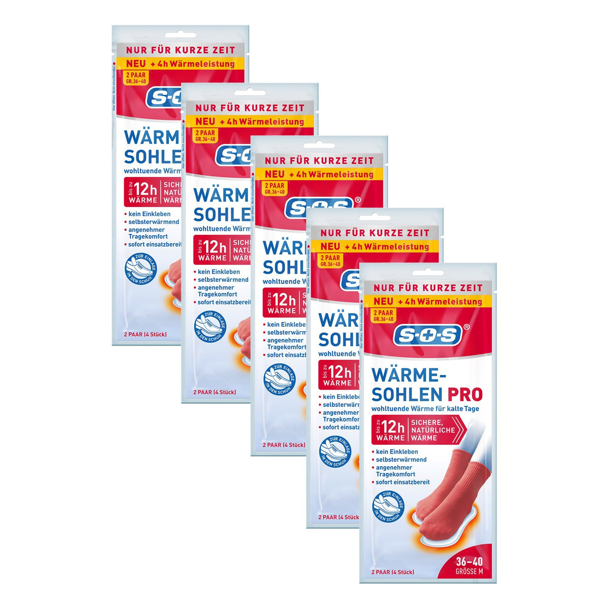 5er Set SOS Wärme-Sohlen Größe M (36 - 40)