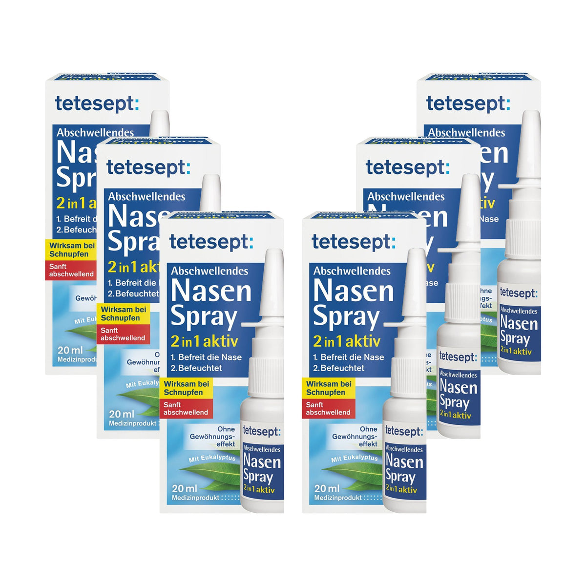 6er Set tetesept Abschwellendes Nasen Spray 2 in 1 aktiv