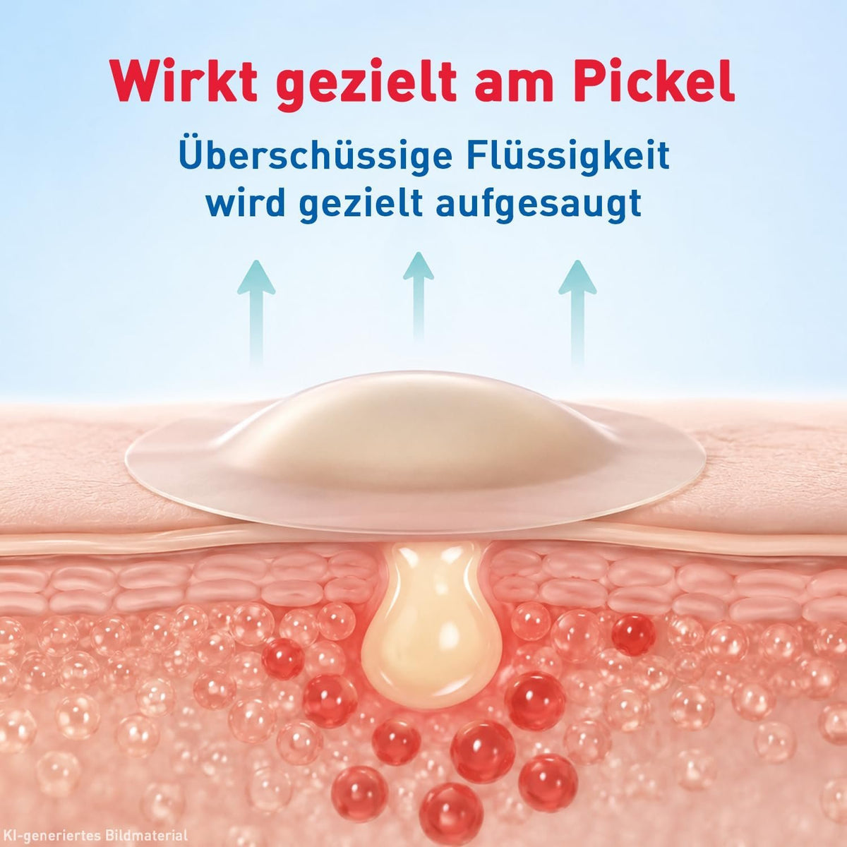 Hydrokolloid-Patch liegt auf der Haut, verdeutlicht Flüssigkeitsaufnahme bei Pickeln