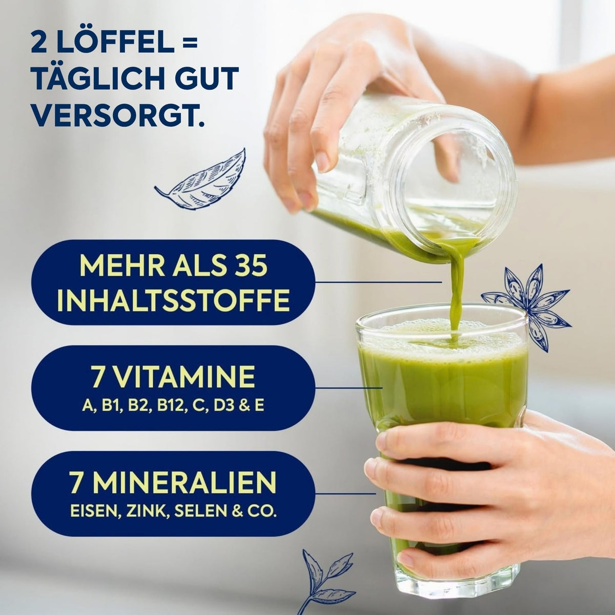Zirkulin Dose neben frisch zubereitetem grünem Getränk in einem Glas.