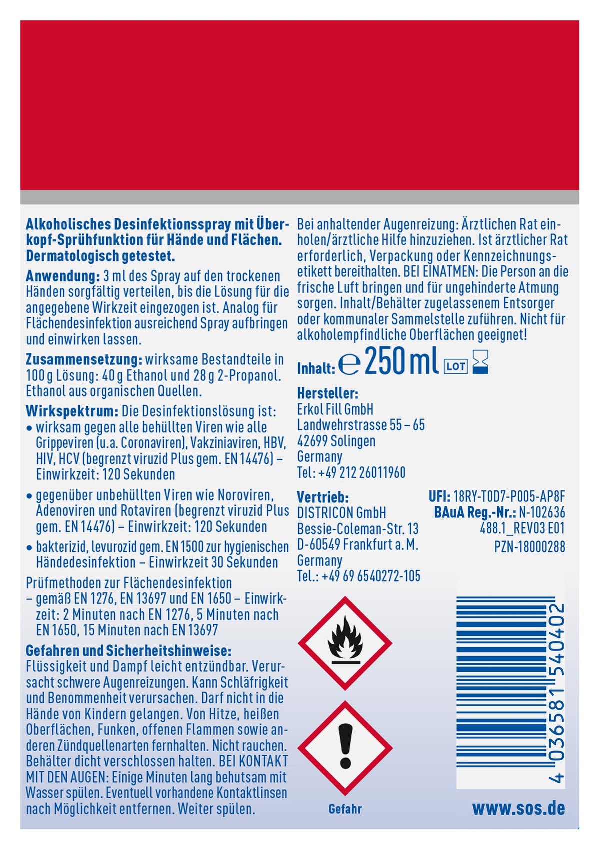 SOS Desinfektionsspray INTENSE 250ml – Produktbild