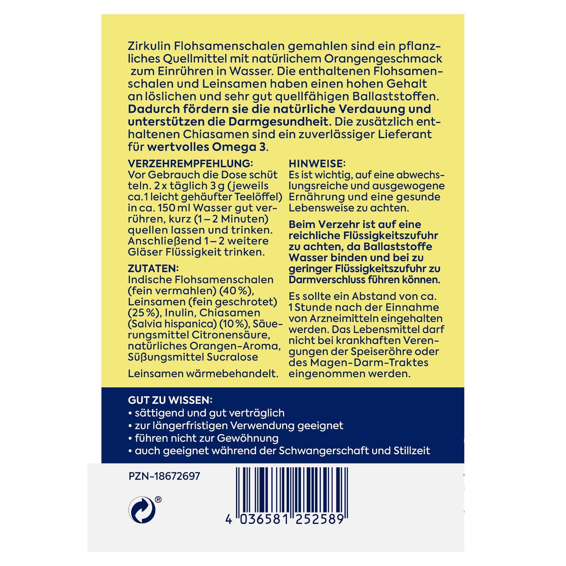 Zirkulin Flohsamensch. Orange+Chia+Lein.  200g – Produktbild
