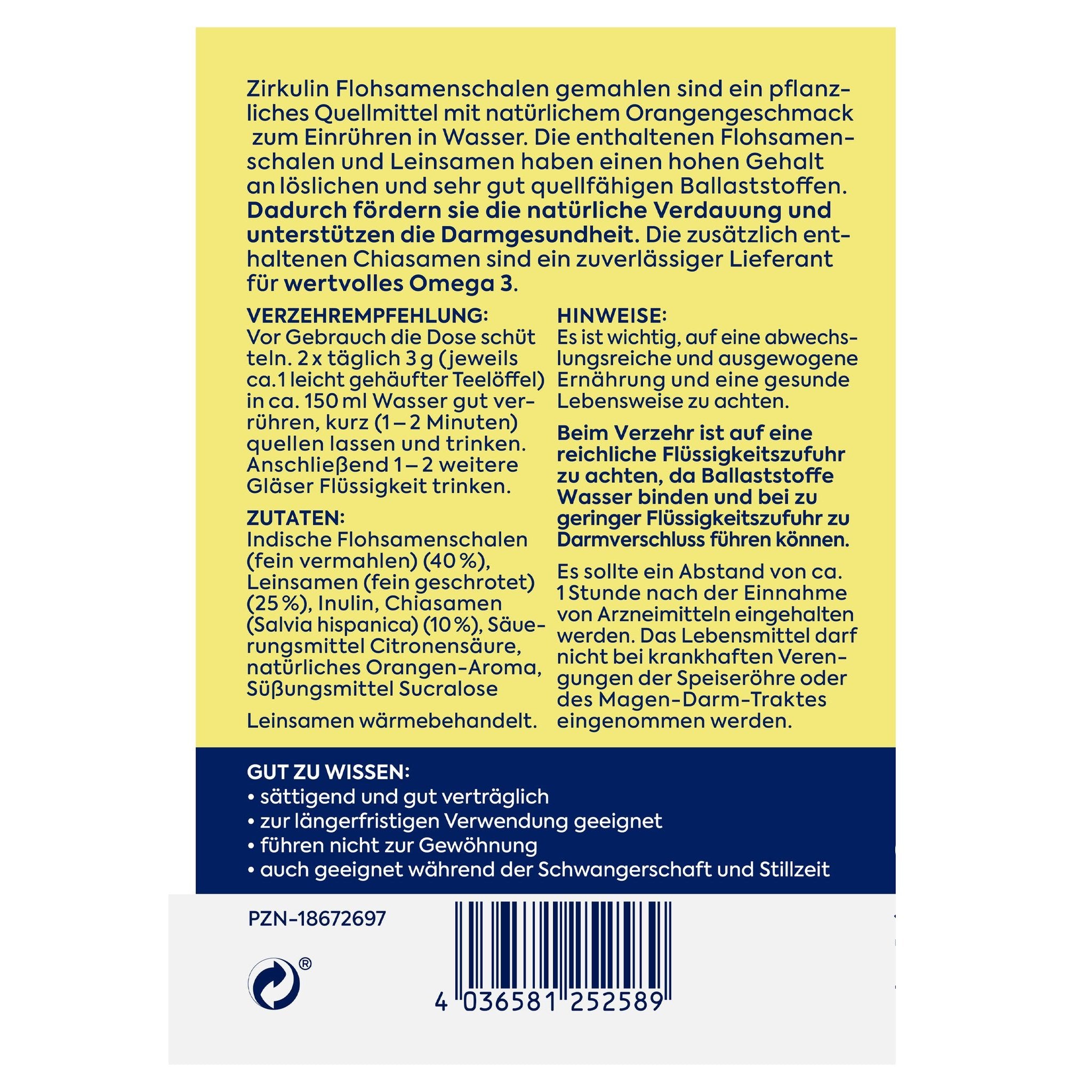 Zirkulin Flohsamensch. Orange+Chia+Lein.  200g – Produktbild