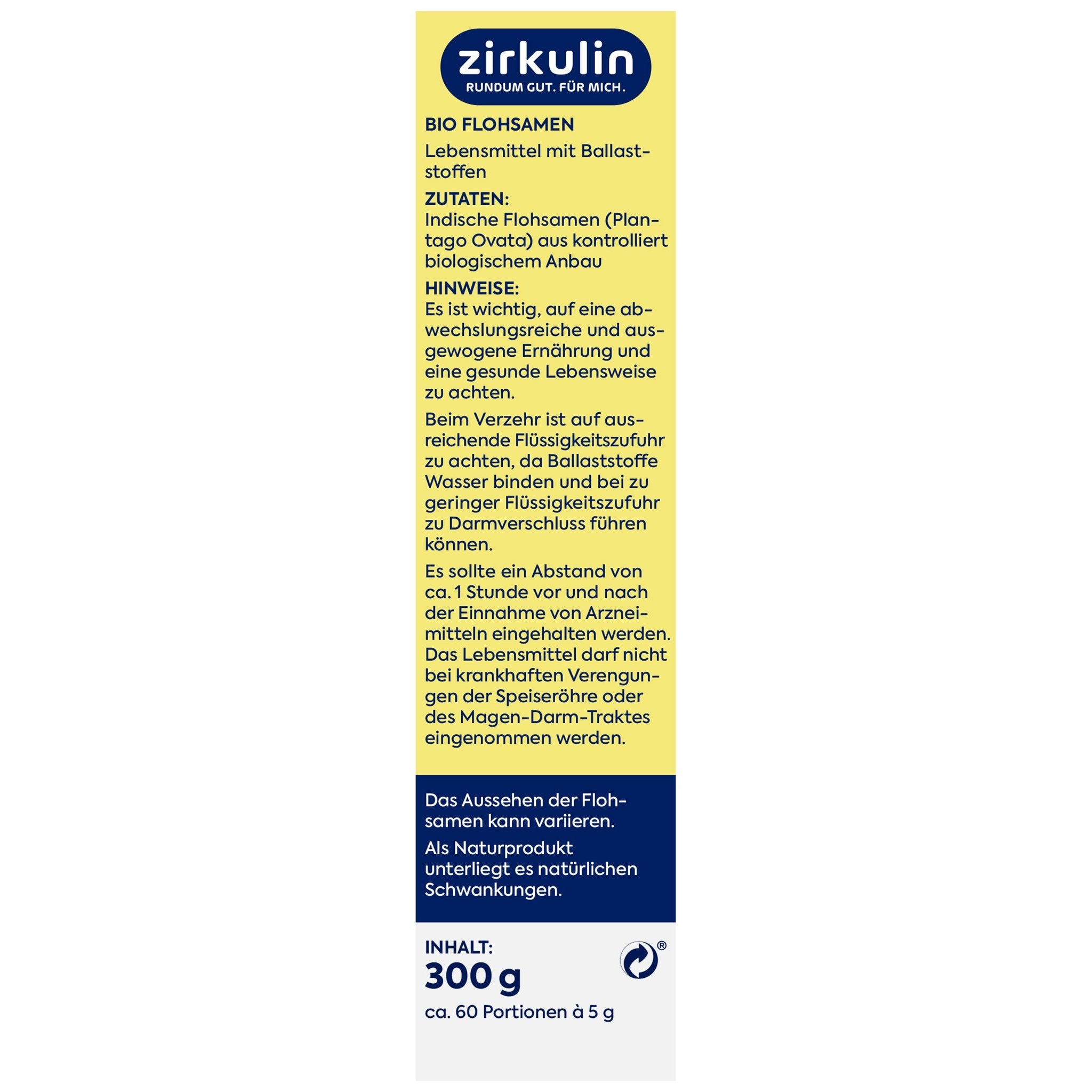 Zirkulin Bio Flohsamen 300g – Produktbild