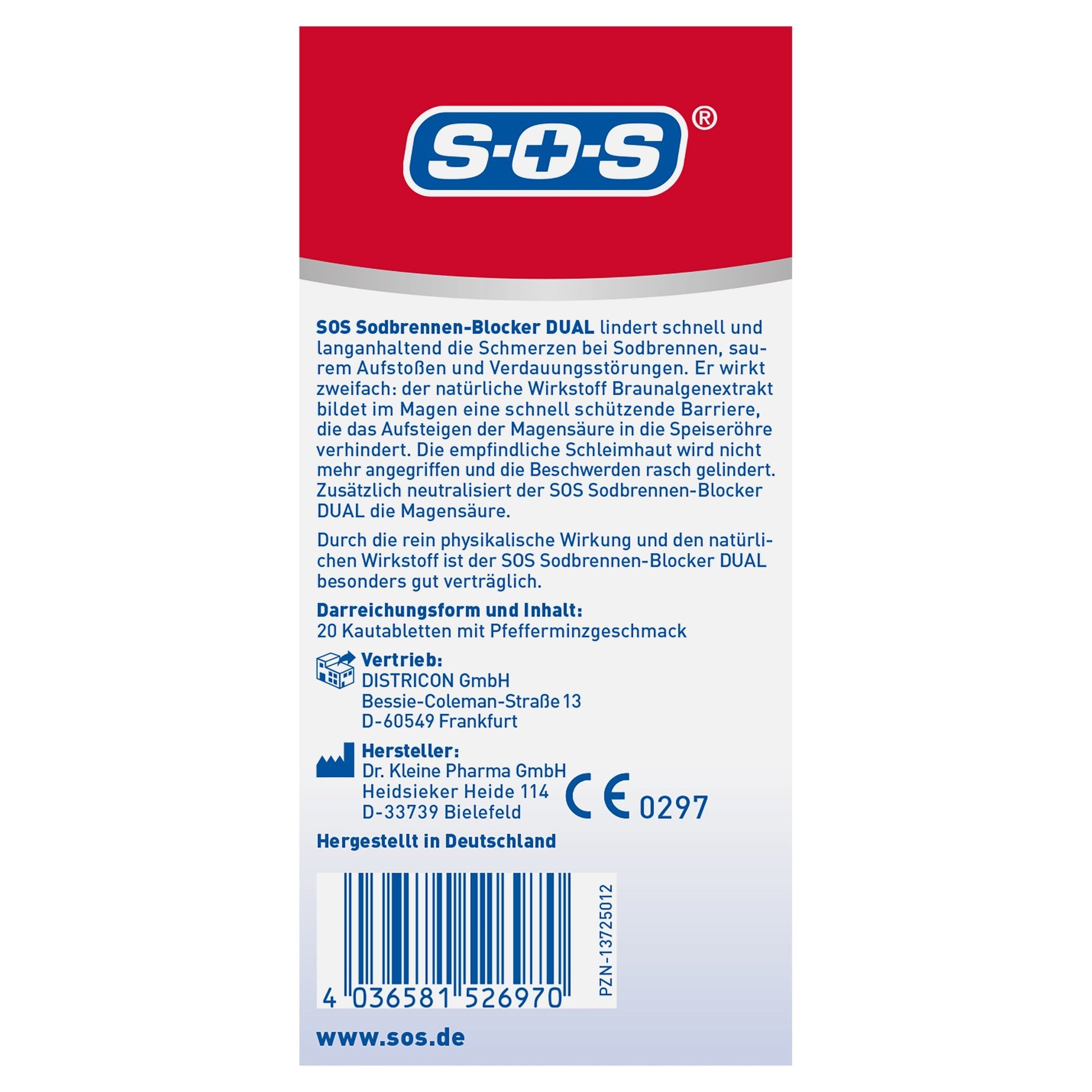 SOS Sodbrennen-Blocker Dual 20 Kautabletten 45g – Produktbild