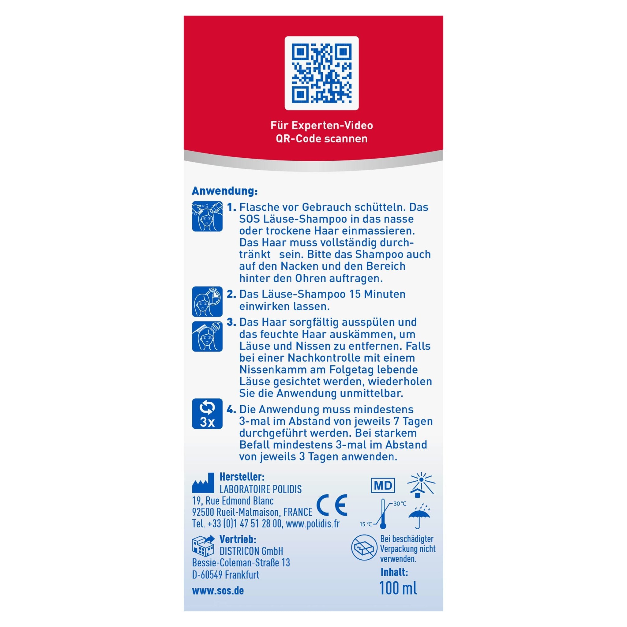 Rückseite der Produktverpackung mit QR-Code, detaillierter Anwendung, Hersteller und Inhalt.