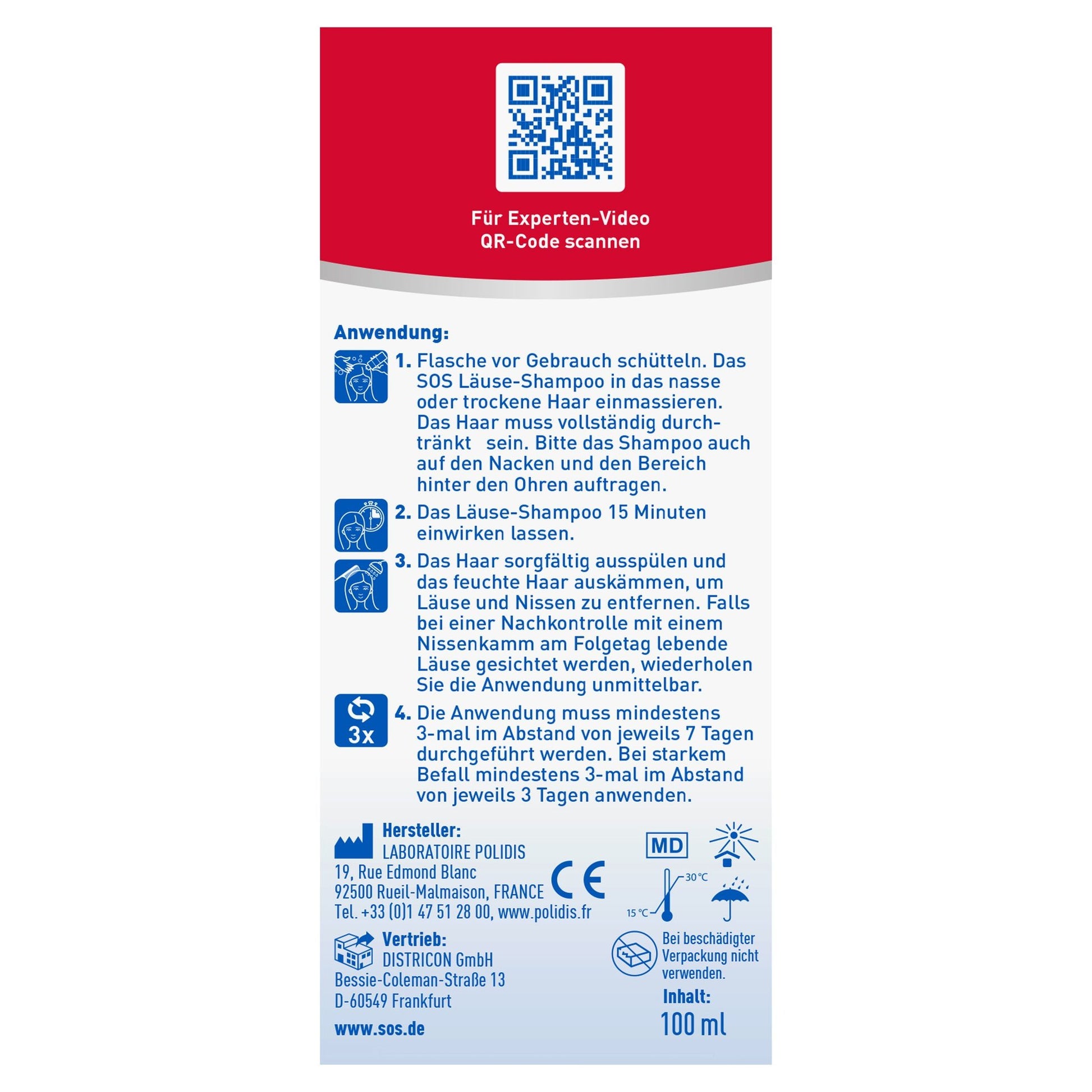 Rückseite der Produktverpackung mit QR-Code, detaillierter Anwendung, Hersteller und Inhalt.