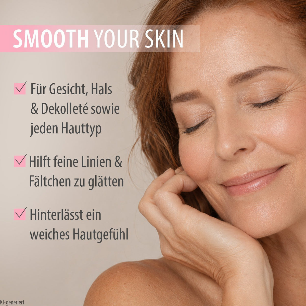 DAYTOX Peptide Pro Collagen Cream – Frau mit Creme am Gesicht, Augen geschlossen