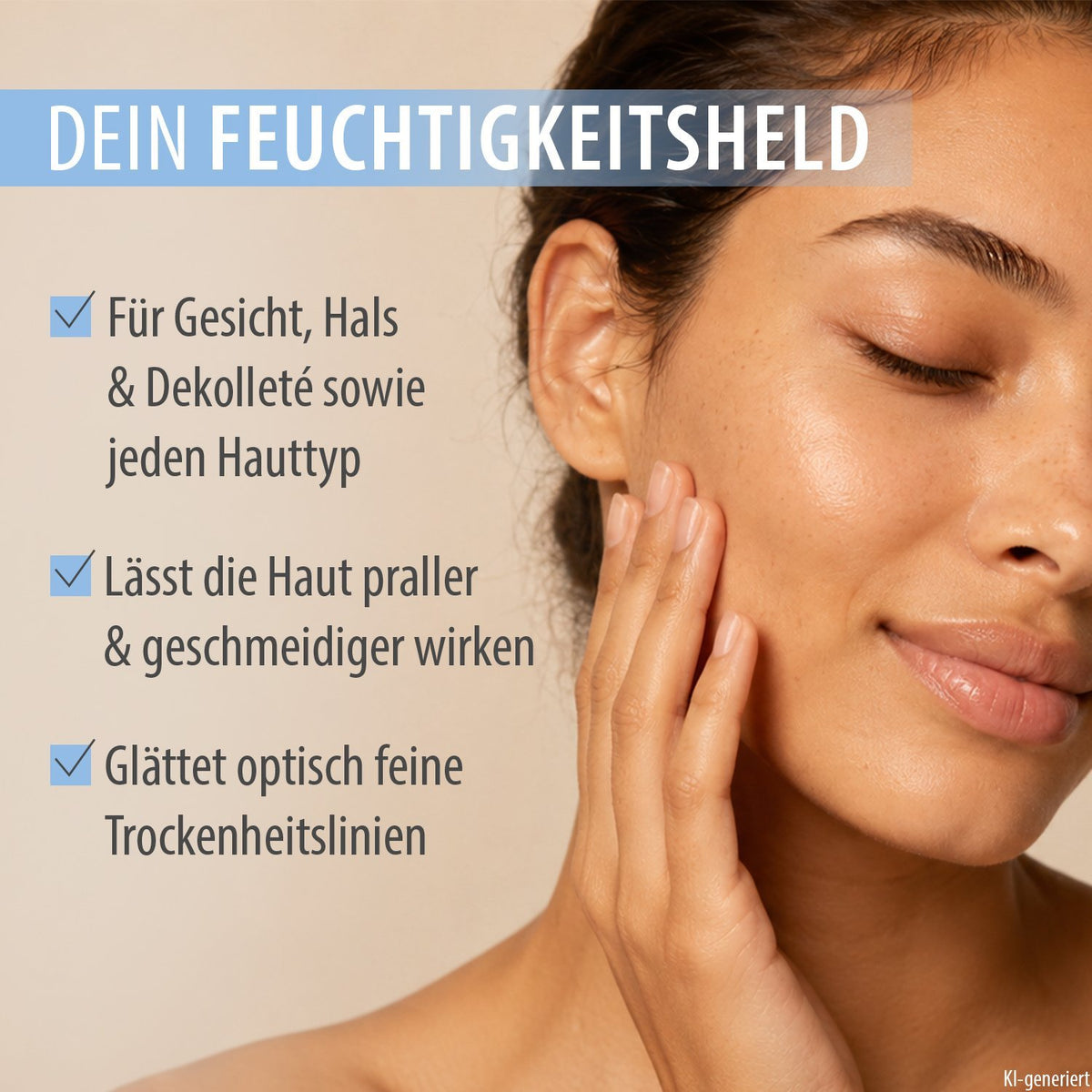 Gesichtspflege: Creme wird auf Wange und Hals mit den Händen aufgetragen