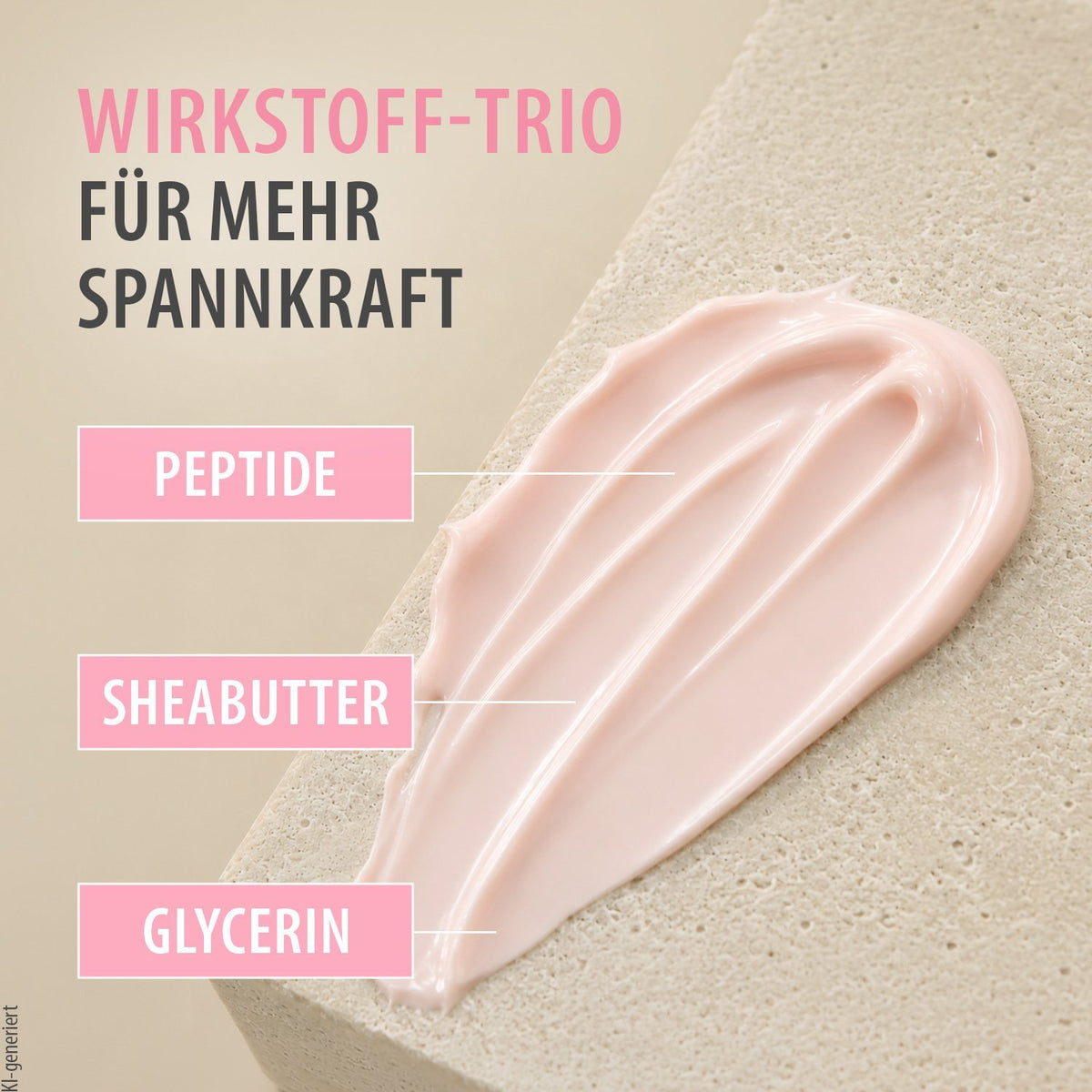 DAYTOX Peptide Pro Collagen Cream – rosafarbener Cremestrich mit Wirkstoff-Überschriften