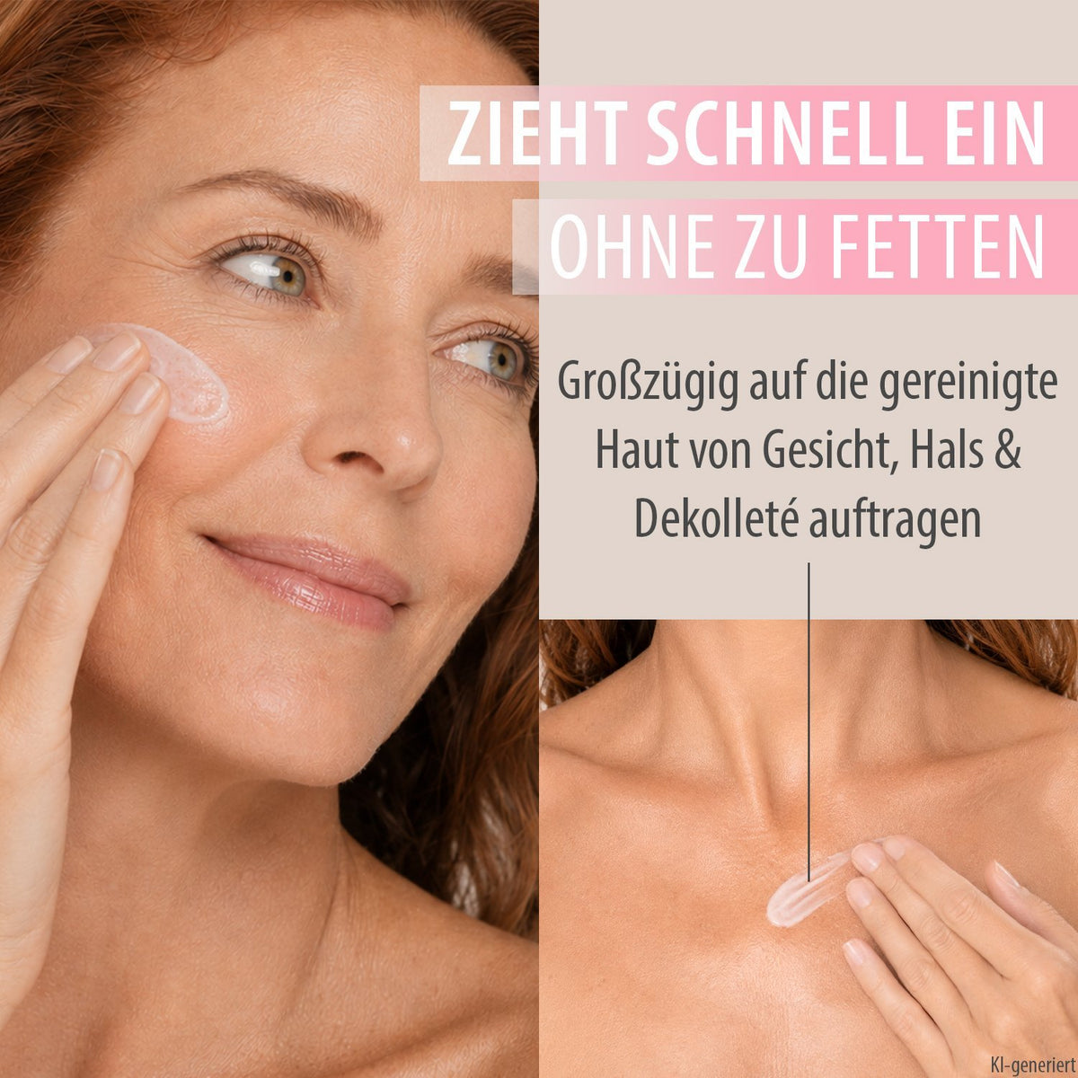 DAYTOX Peptide Pro Collagen Cream – Frau trägt Creme auf Gesicht und Hals auf