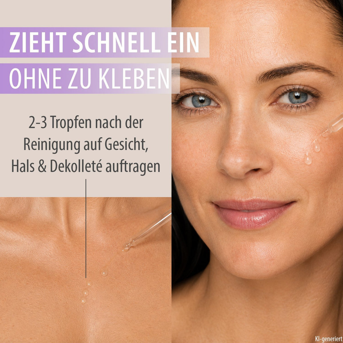 Gesicht mit Serumspuren und dünnen Tropfen unter dem Auge und auf der Wange