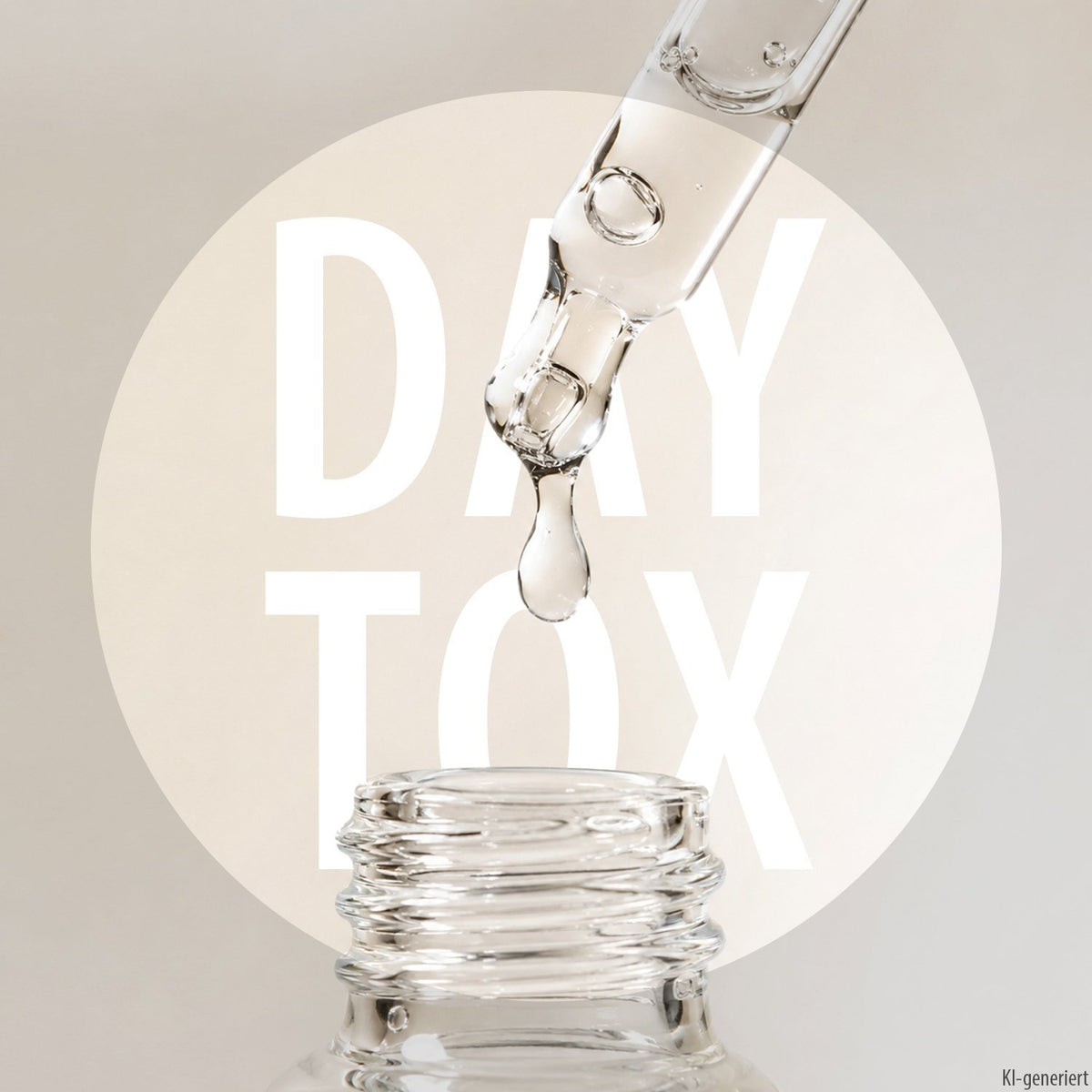 DAYTOX Serum: Tropfen aus Pipette über geöffnetem Glasgefäß