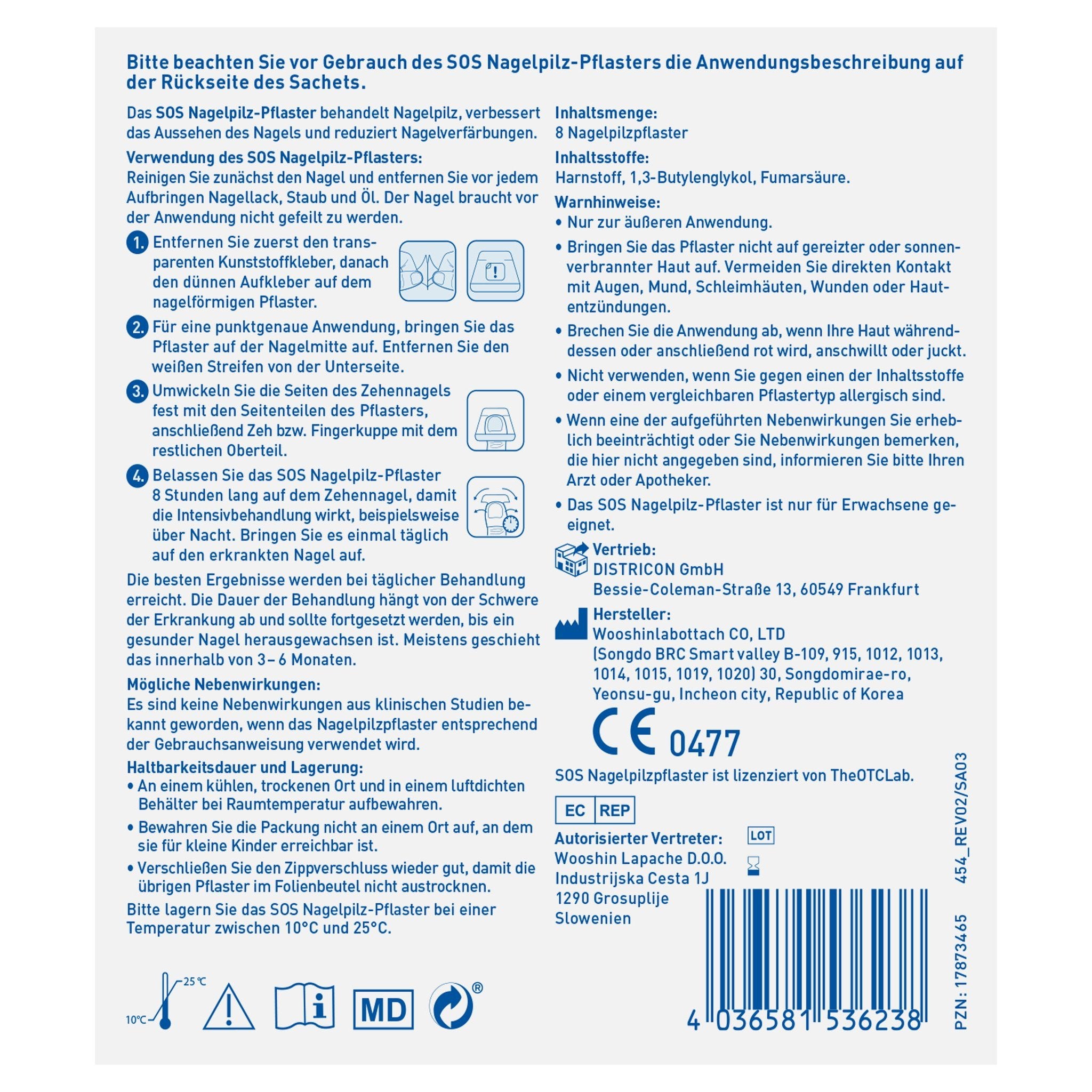 Rückseite der Produktverpackung mit Anwendungshinweisen, Inhaltsstoffen, Warnhinweisen und Herstellerinformationen.