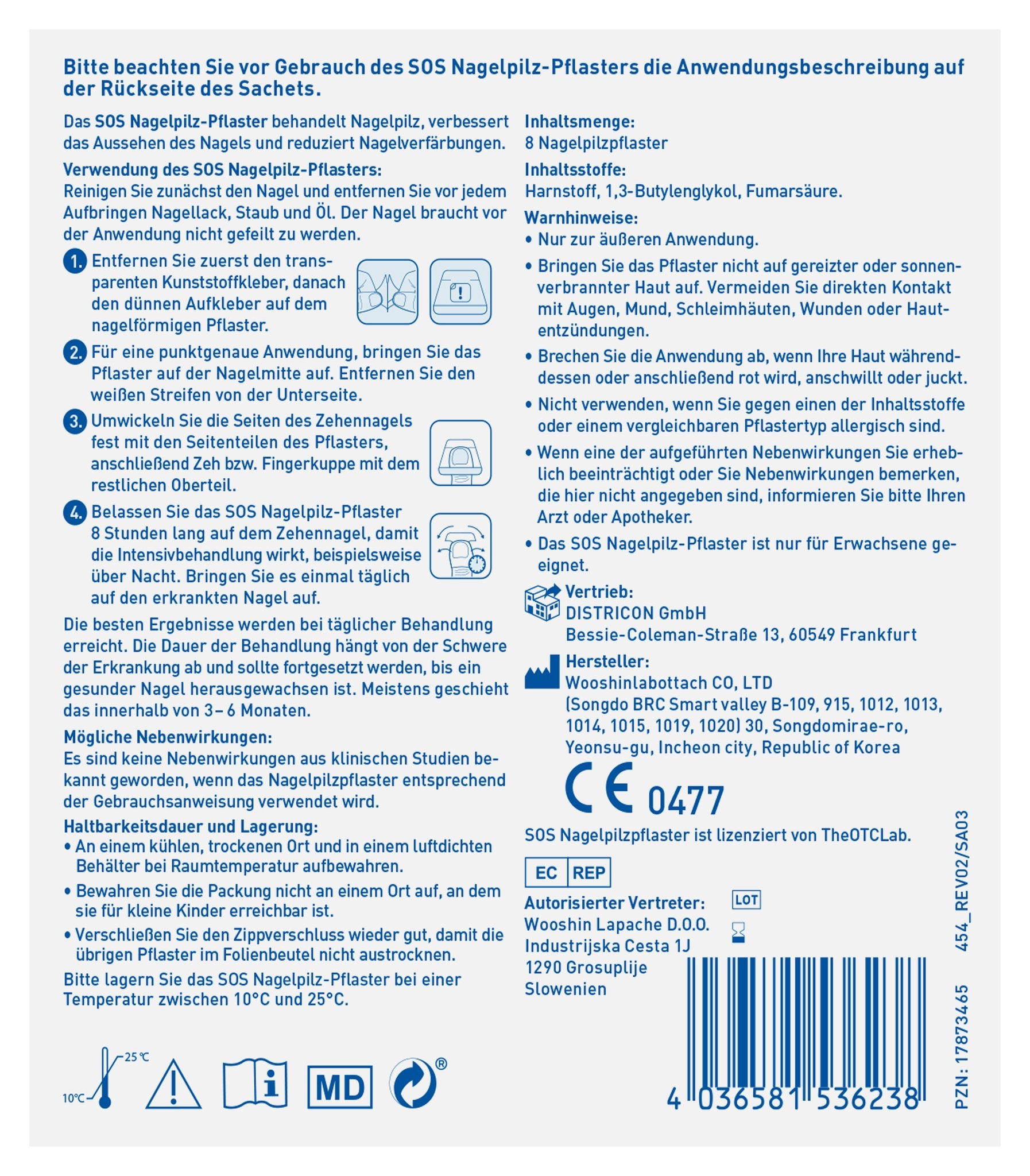 Rückseite der Produktverpackung mit Anwendungshinweisen, Inhaltsstoffen, Warnhinweisen und Herstellerinformationen.