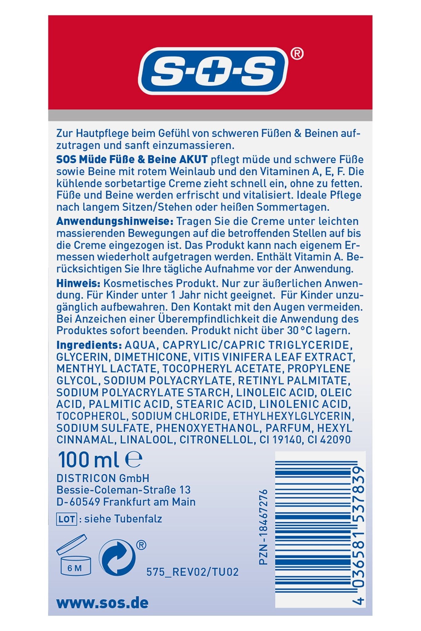 SOS MÃ¼de FÃ¼ÃŸe & Beine AKUT 100ml – Produktbild