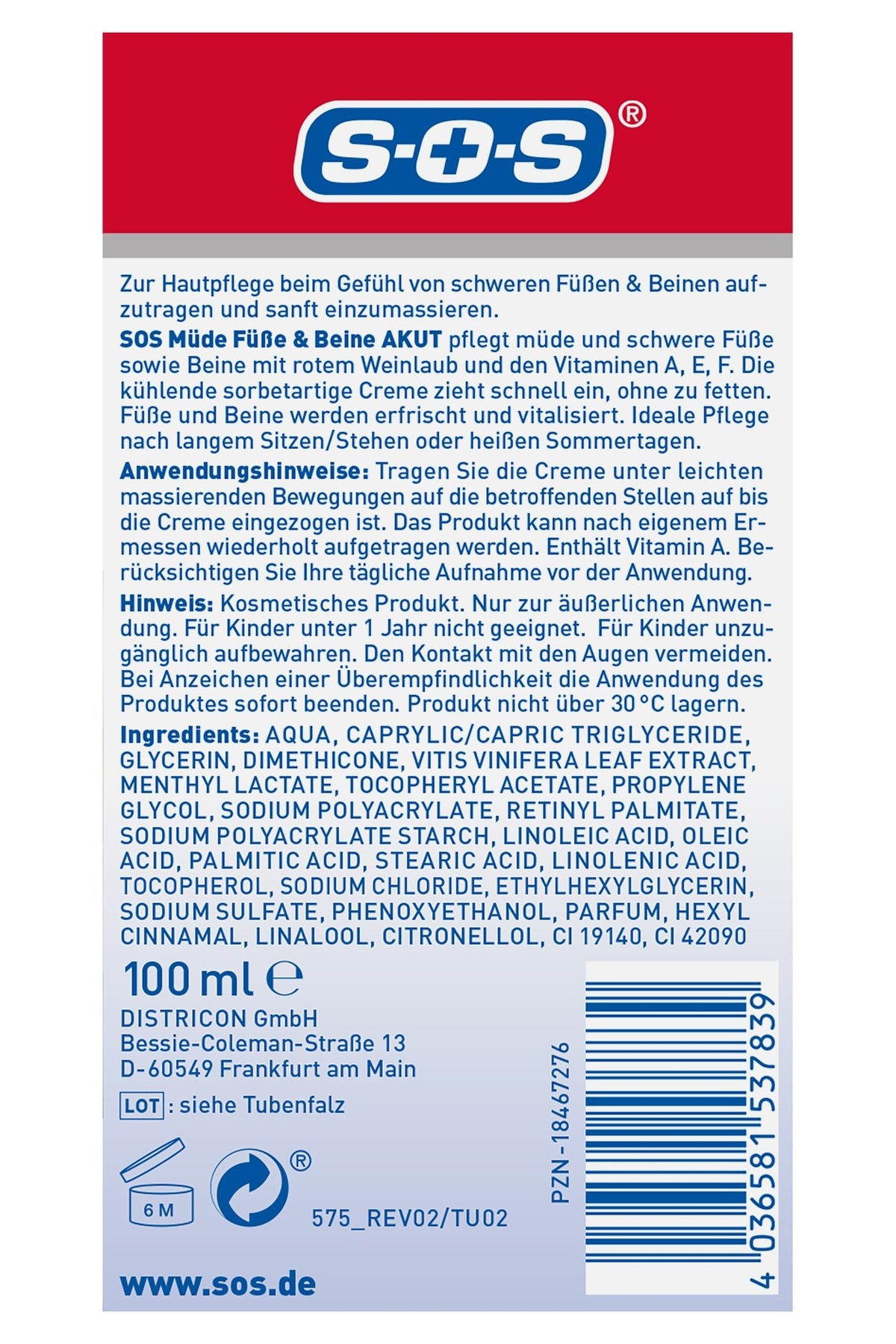 SOS MÃ¼de FÃ¼ÃŸe & Beine AKUT 100ml – Produktbild