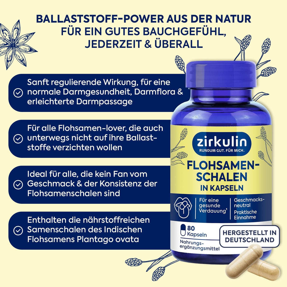 Zirkulin Floshamen-Schalen in Kapseln, Flaschenansicht mit Kapselpackung