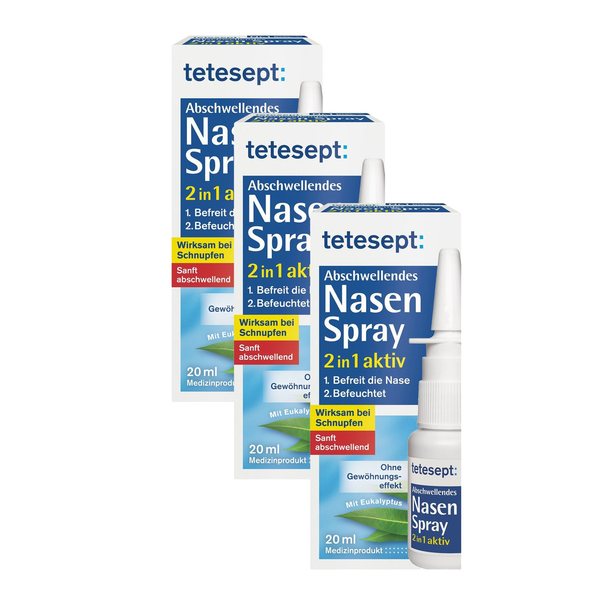 3er Set tetesept Abschwellendes Nasen Spray 2 in 1 aktiv